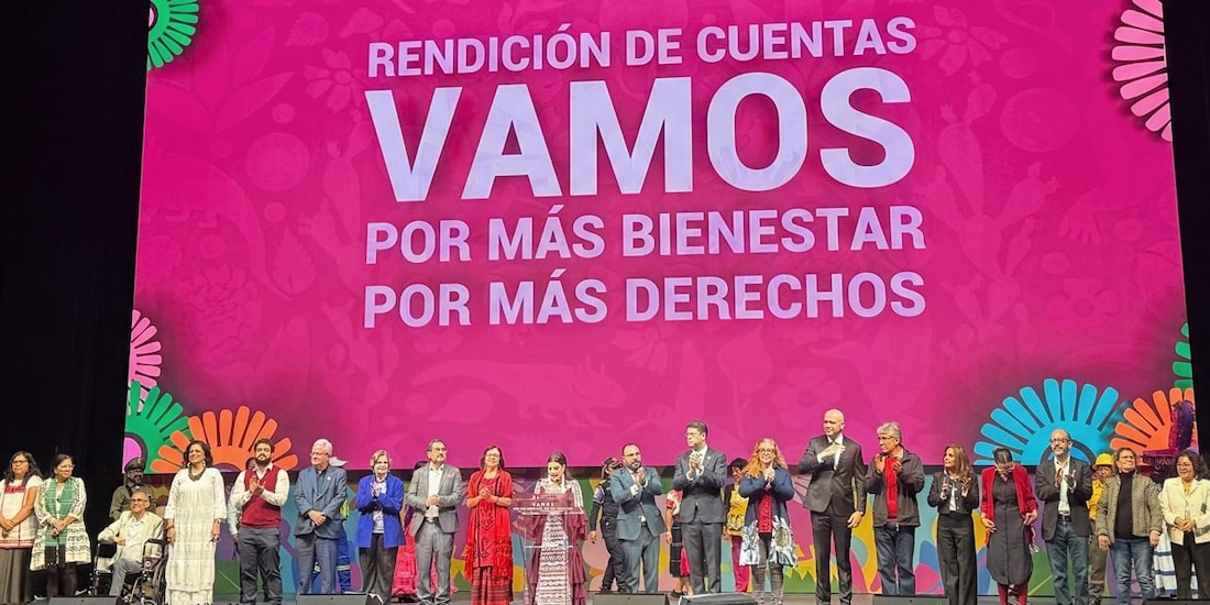 Clara Brugada, jefa de Gobierno, durante la Asamblea Informativa de rendición de cuentas.