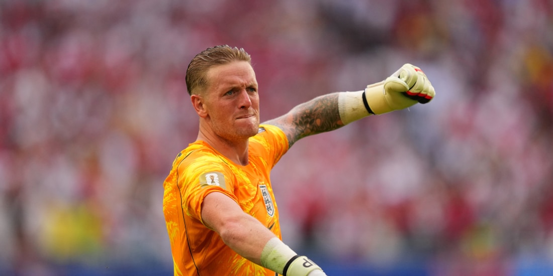 Jordan Pickford en el partido de Inglaterra vs Argentina