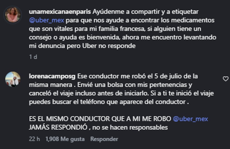 Comentario que afirma haber sufrido un robo del mismo conductor