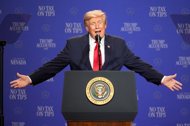 El presidente Donald Trump durante un evento en el Red Rock Casino Resort and Spa en Las Vegas, el 5 de agosto de 2026.