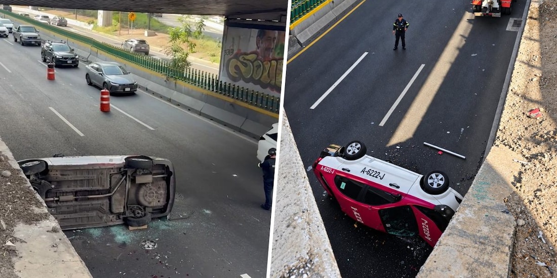 Cae taxi de puente de Periférico Norte y muere conductor.
