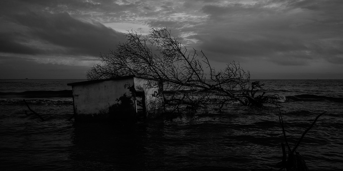 Una casa parcialmente inundada en El Bosque, Tabasco