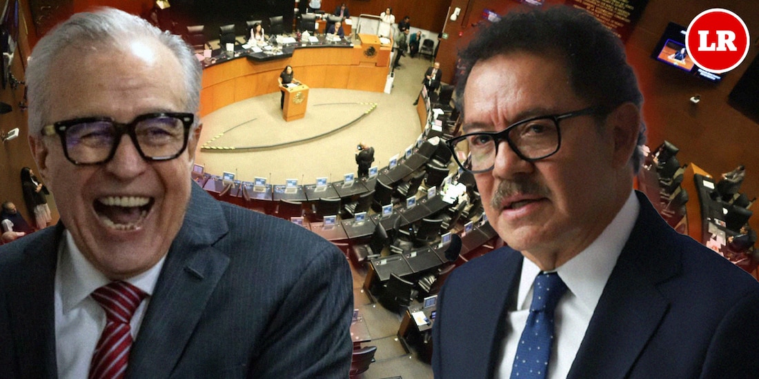 A la derecha, el coordinador de Morena en el Senado, Ignacio Mier; a la izquierda, Rubén Rocha Moya.