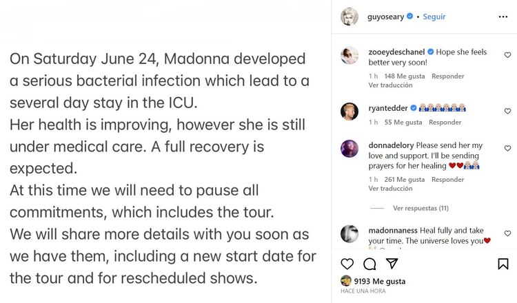 Mensaje del manager de Madonna