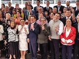 Rosa Icela Rodríguez (c), ayer, en la plenaria de Morena en el Senado.