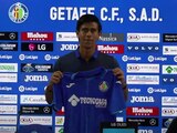 JJ Macías durante su presentación oficial como refuerzo del Getafe.