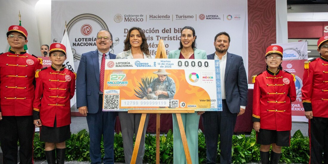Así es el billete del Sorteo 299 que develaron Secretaría de Turismo y la Lotería Nacional.