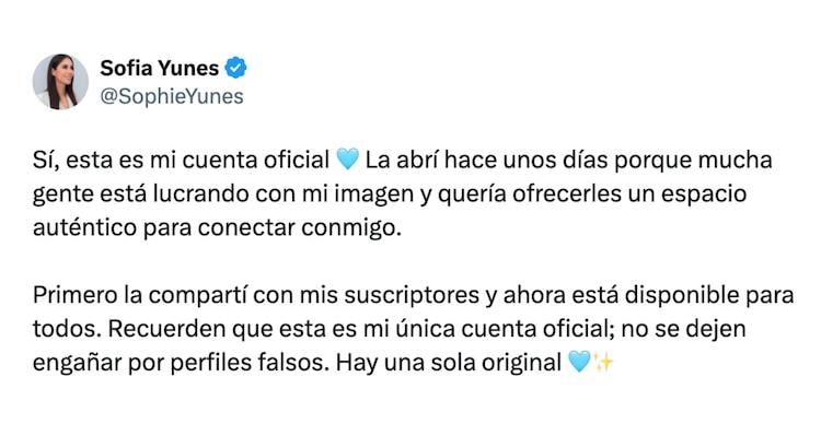 Sofía Yunes confirma que tiene página en OnlyFans y comparte el link