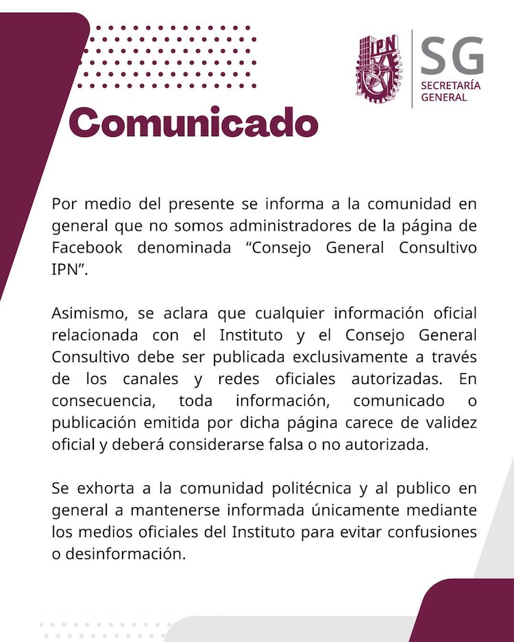 IPN desmiente comunicado sobre renuncia de Arturo Reyes Sandoval.