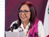 Leticia Ramírez Anaya, titular de la SEP, ayer, en conferencia de prensa en Palacio Nacional.