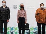 de izq. a der. R. Escandón, (Chiapas), C. Sheinbaum (CDMX), M. Barbosa (Puebla) y C. García (Veracruz), ayer en conferencia.