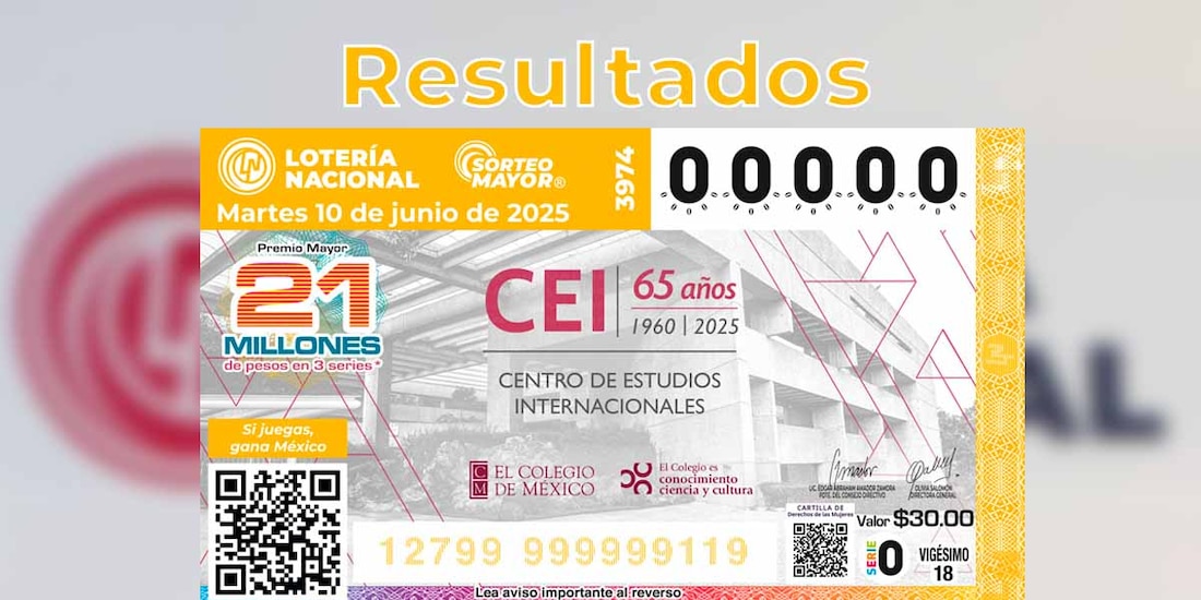 Resultados Sorteo Mayor 3974 del 10 de junio del 2025 de Lotería Nacional.