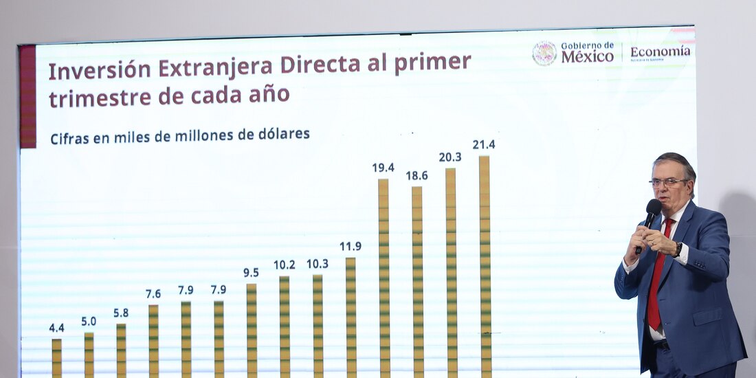 El secretario de Economía, Marcelo Ebrard, ayer, en conferencia de prensa.