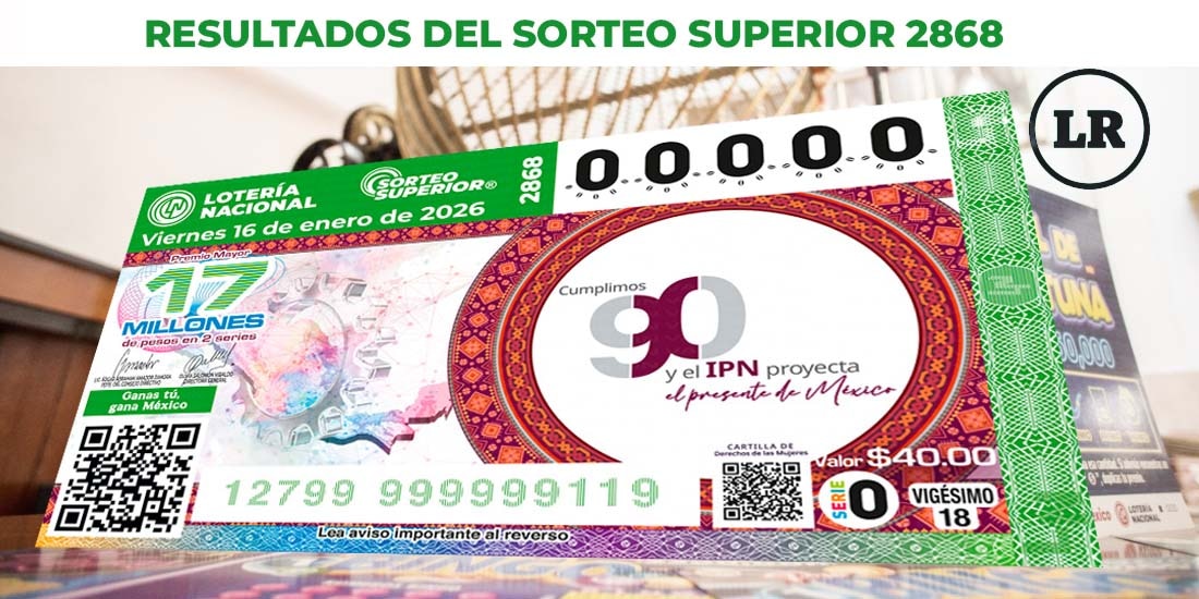 Resultados del Sorteo Superior 2868 del 16 de enero del 2026.