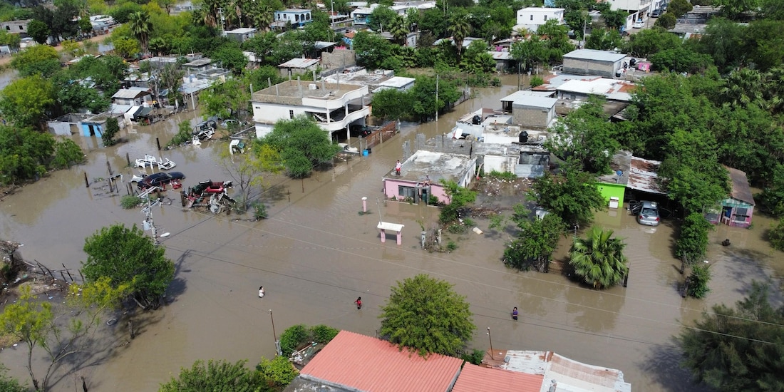 Inundaciones afectan a municipios fronterizos al norte de Tamaulipas.