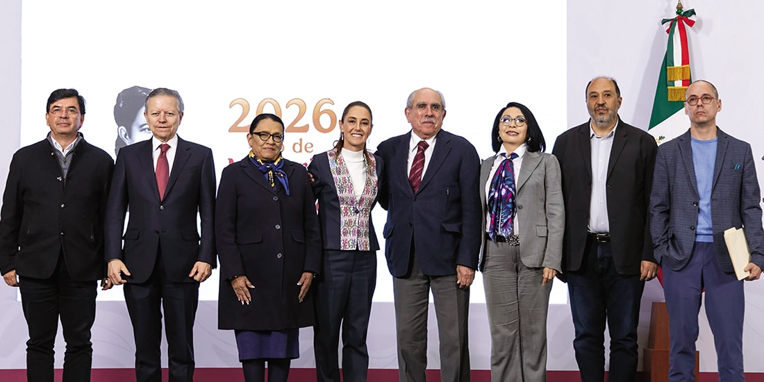 La Presidenta Claudia Sheinbaum y la Comisión Presidencial para la Reforma Electoral, el 25 de febrero de 2026.