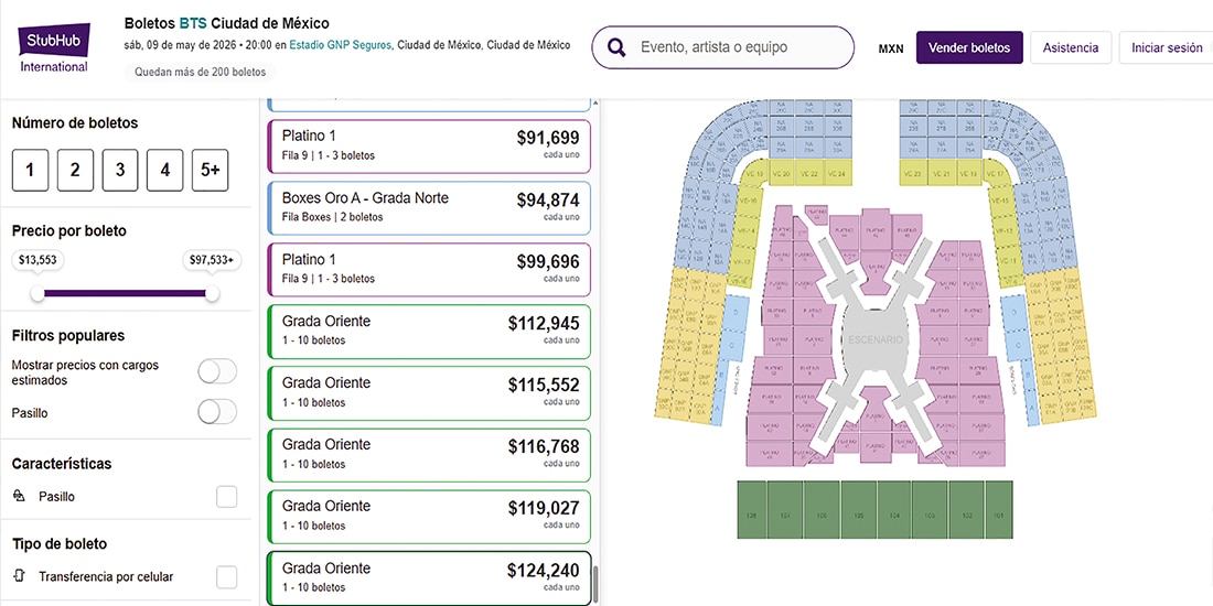 Los boletos en estas páginas van de 12 mil a 124 mil pesos, sin incluir impuestos ni comisiones.