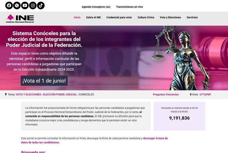 Así es la vista del sistema Conóceles del INE.