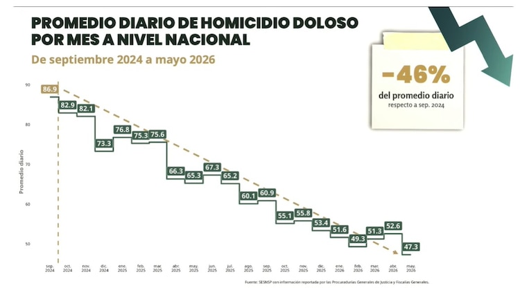 La estrategia de seguridad federal reportó una caída en asesinatos y otros delitos durante la administración de Sheinbaum.