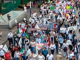 Movilización de los trabajadores del IMSS, ayer, en Ciudad de México