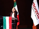 La dirigente nacional de Morena, Ariadna Montiel Reyes, durante la celebración por el 15 aniversario del partido, el 7 de octubre de 2026.
