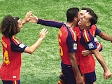 Jugadores ibéricos celebran el triunfo, ayer.