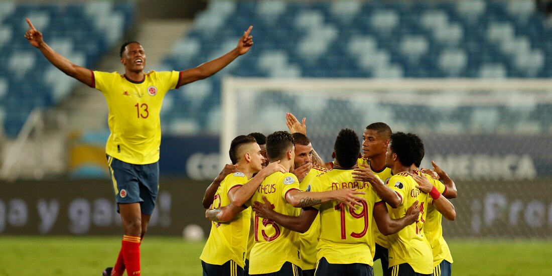 Los jugadores de Colombia celebran el gol de la victoria sobre Ecuador en su debut en la Copa América 2021 el pasado domingo.