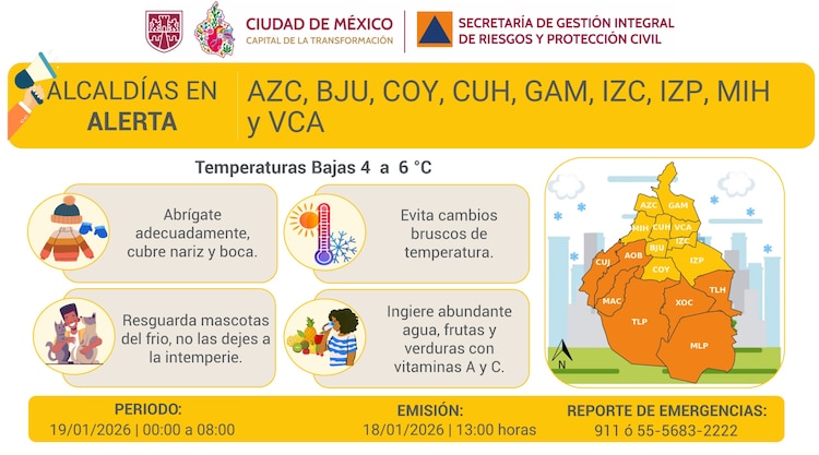 Alerta amarilla CDMX 19 de enero