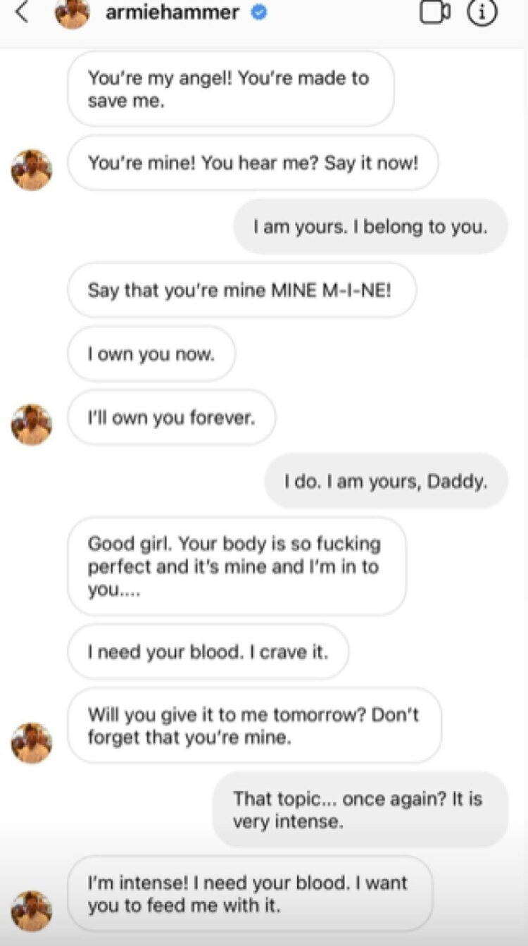 Parte de una presunta conversación de Armie Hammer.