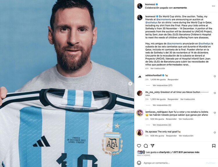 Messi anuncia la subasta de sus playeras.