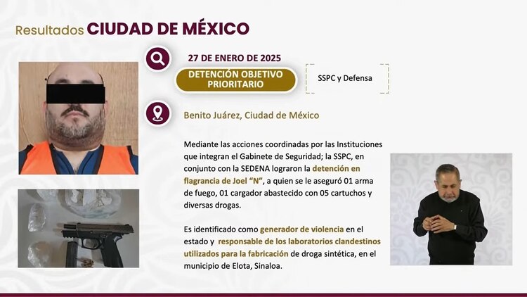Autoridades aseguran armas y drogas tras la detención de Joel 'N', presunto operador de un grupo delictivo.