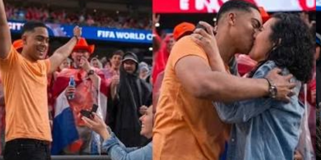 La pareja recibió una ovación de los aficionados tras sellar su compromiso con un abrazo y un beso.