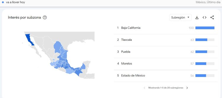 Así se busca la posibilidad de lluvia en México para este martes 23 de abril.