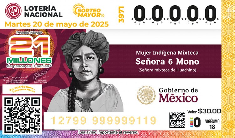El Sorteo Mayor 3971 conmemora a la Mujer Indígena Mixteca “Señora Mixteca de Huachino”.