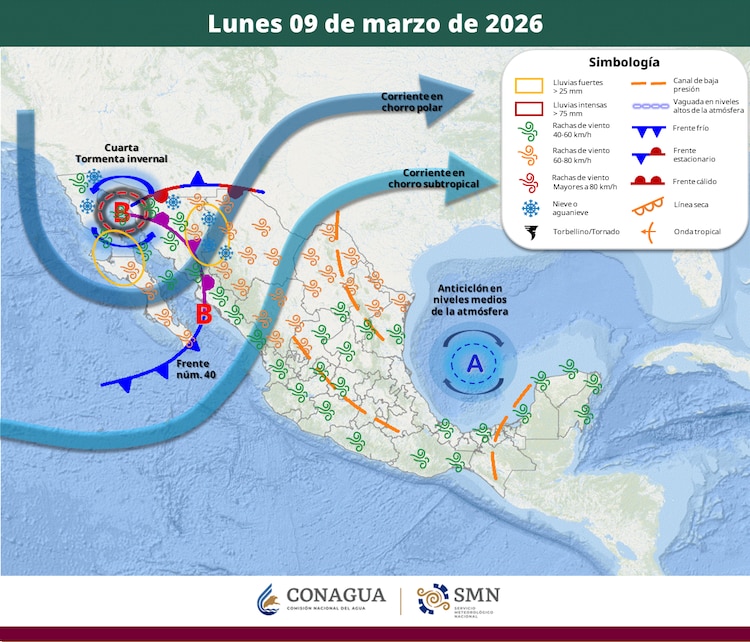 Áreas en vigilancia por desarrollo de tormentas significativas 9 de marzo
