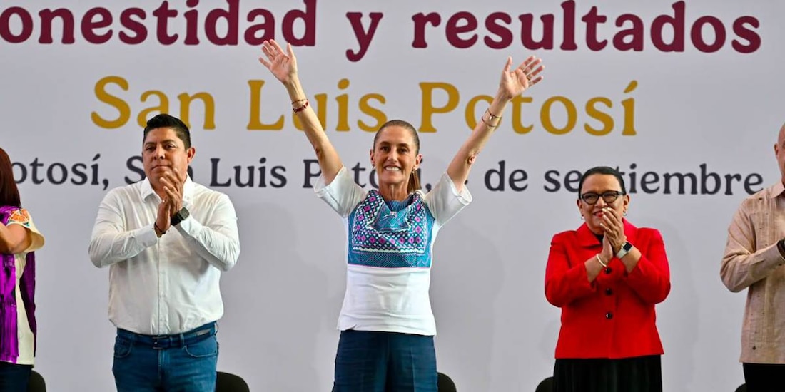 La titular del Ejecutivo federal, Claudia Sheinbaum Pardo, congregó a miles de ciudadanos en el recinto de la Arena Potosí.