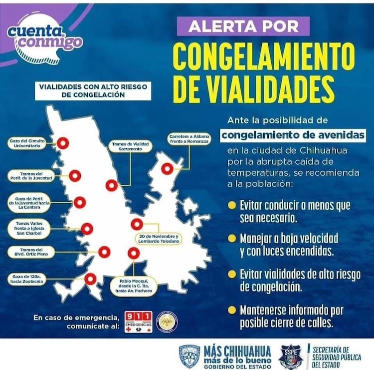 Alertan por vialidades congeladas en Chihuahua.