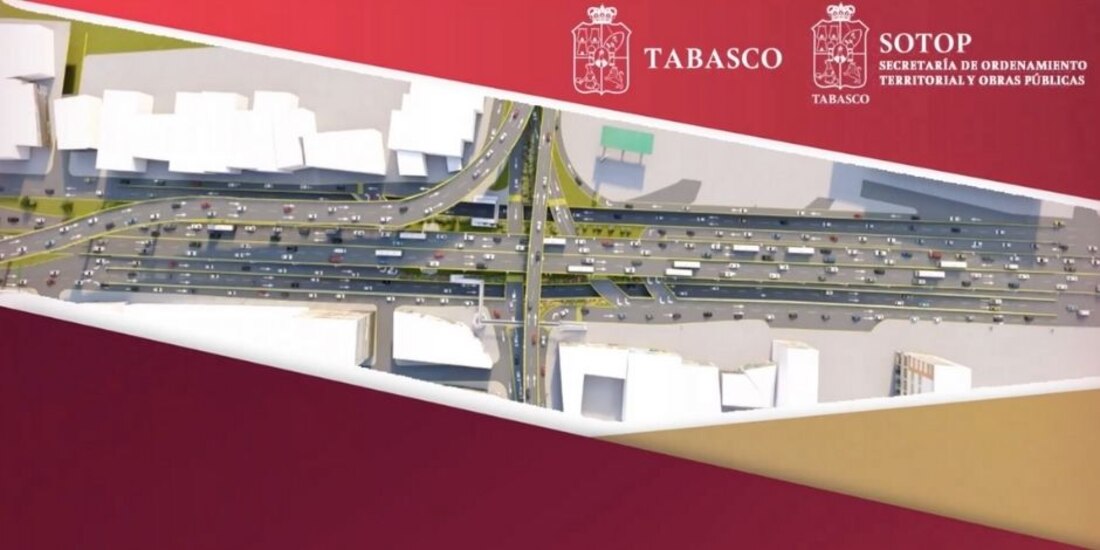 Primera etapa del paso vehicular sobre el bulevar Adolfo Ruiz Cortines y avenida Universidad en Tabasco.