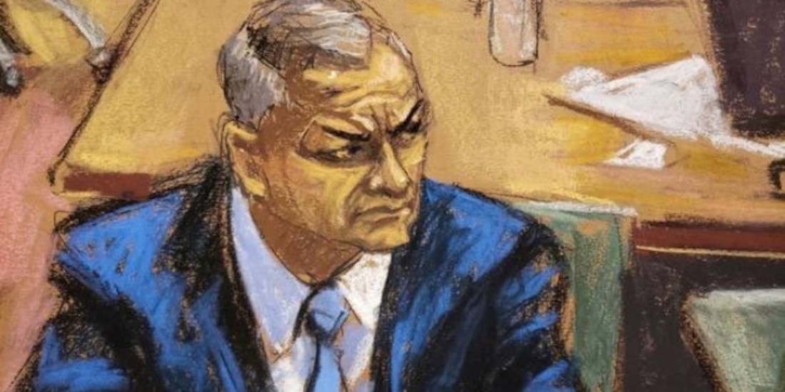 Genaro García Luna, en un dibujo durante una audiencia en EU.