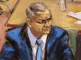 Genaro García Luna, en un dibujo durante una audiencia en EU.