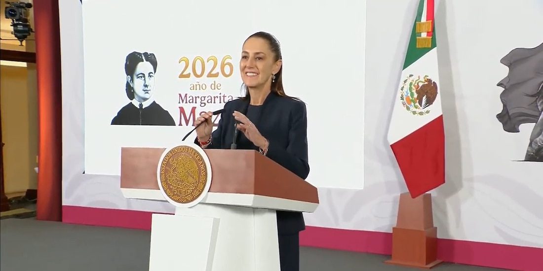 Claudia Sheinbaum en conferencia de este lunes en Palacio Nacional.