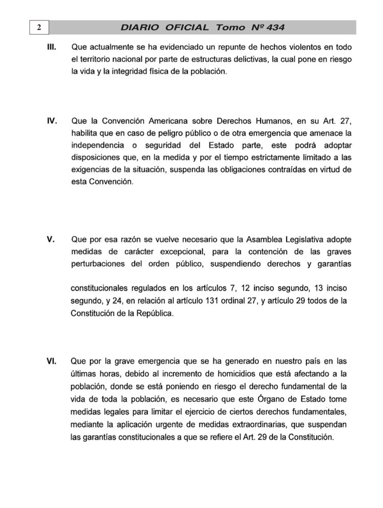 Presidencia ordena régimen de excepción durante 30 días.