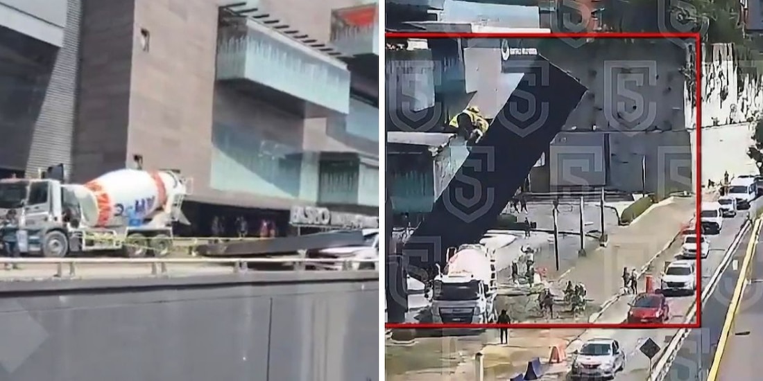 Cae estructura de Plaza Interlomas sobre camioneta; reportan una muerta y al menos otra herida.