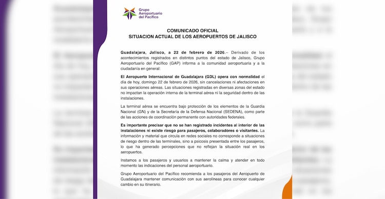 Comunicado del GAP sobre el Aeropueto Internacional de Guadalajara
