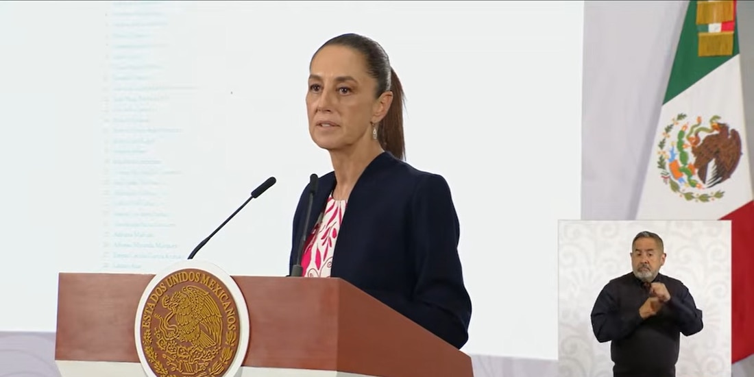 Claudia Sheinbaum esta mañana en Palacio Nacional durante su conferencia de prensa.
