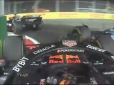 Checo Pérez choca a Alex Albon en el GP de Singapur de F1