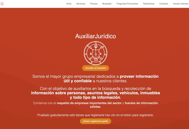 La página auxiliarjuridico.com se anuncia como una empresa.