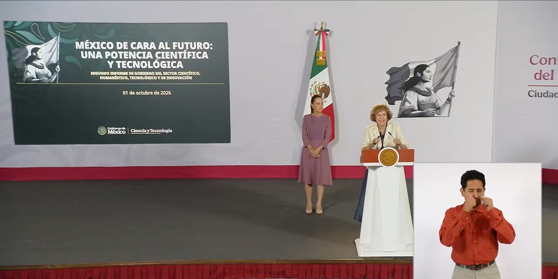 La titular de la Secretaría de Ciencia, Humanidades, Tecnología e Innovación estuvo presente este jueves en Palacio Nacional.