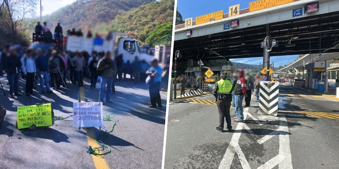 Aspecto de los bloqueos de este lunes: a la izquierda, en Oaxaca - Istmo; a la derecha, en la México - Toluca.