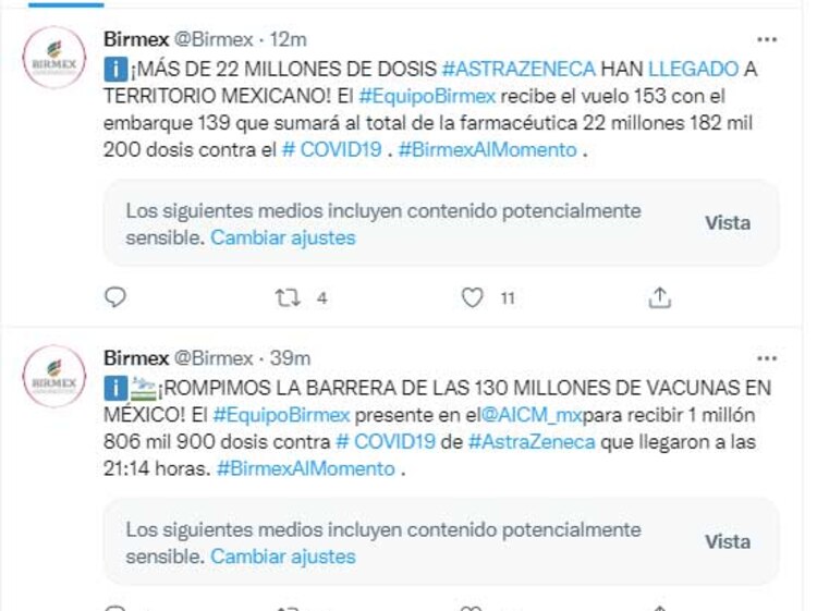 Este lunes por la noche llegaron a México un millón 806 mil 900 dosis de AstraZeneca,